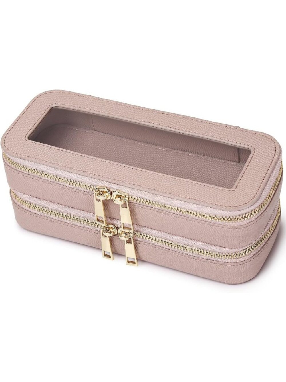Stylish Pink Double Layer Makeup Bag | Waterproof Travel Cosmetic Organizer